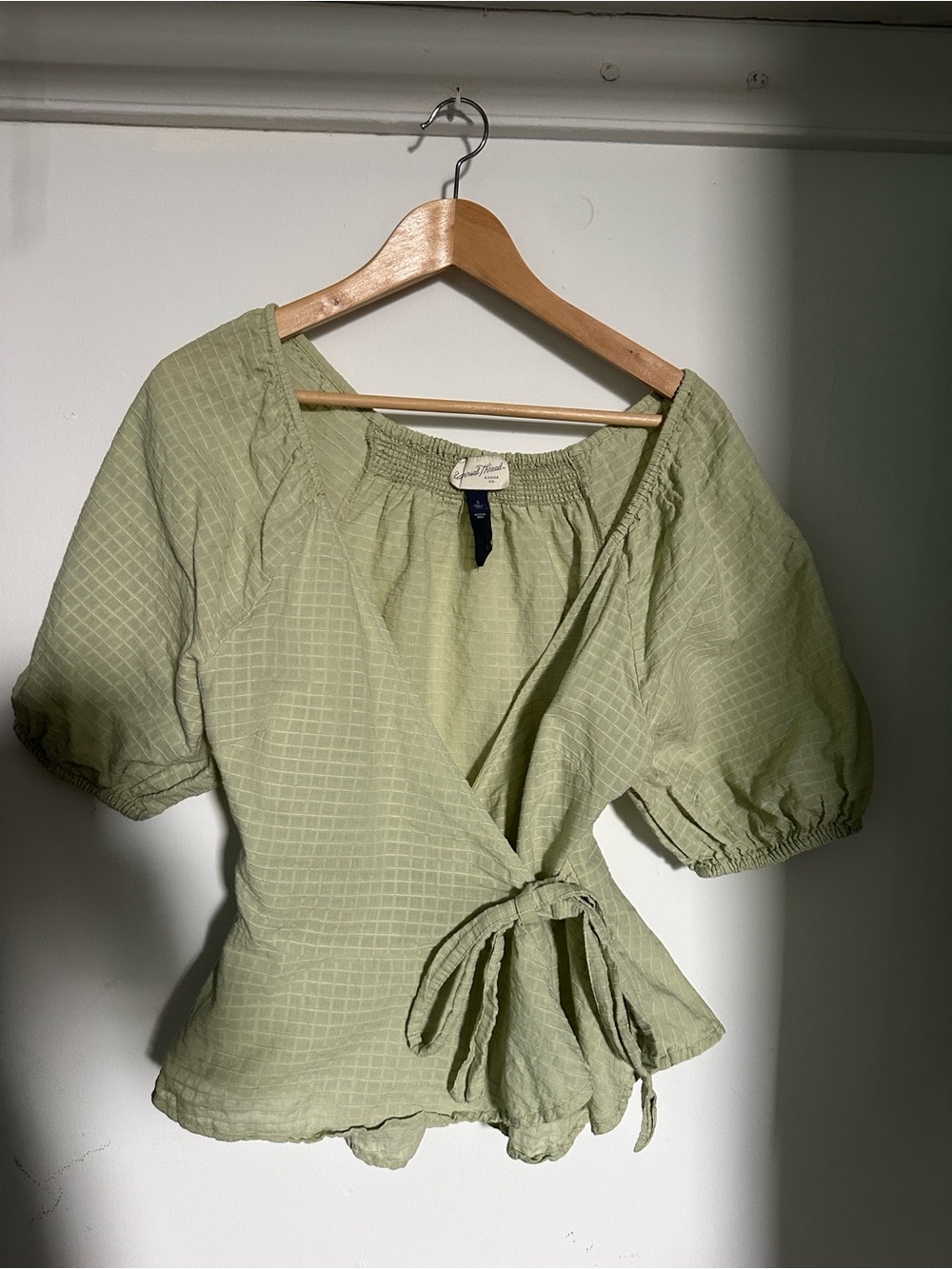 Light Green Puff-Sleeve Wrap Top - Universal threads